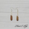 Boucles d'oreilles fantaisie imitation résine et bois, Larme fine, blanc.