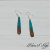 Boucles d'oreilles fantaisie imitation résine et bois, Larme fine, bleu turquoise.