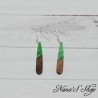Boucles d'oreilles fantaisie imitation résine et bois, Larme fine, vert.