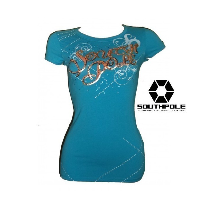 Tunique manches courte, à strass, South Pole, coloris bleu turquoise.