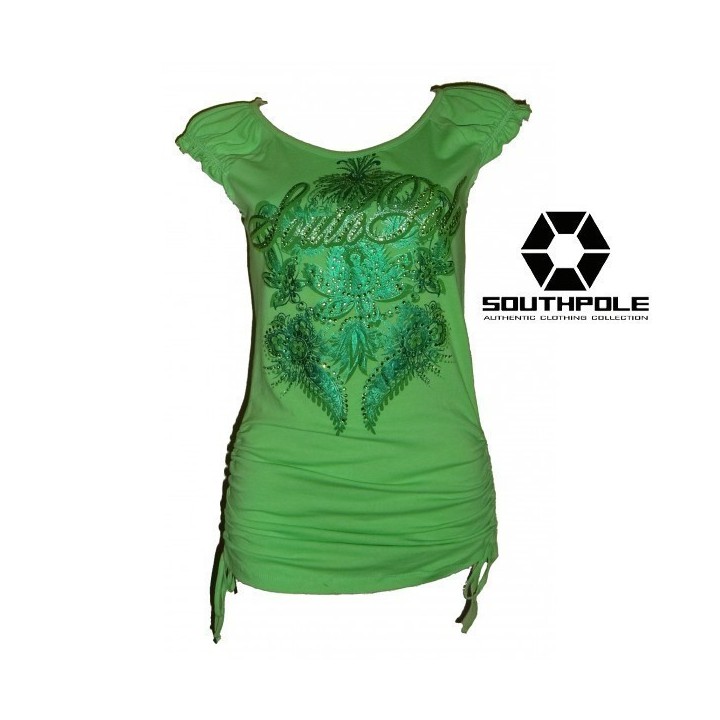 Tunique froncé, South pole, impression et strass, coloris vert pomme.