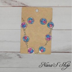 Parure bracelet et boucles d' oreilles cabochons, assortis, modèle 3.