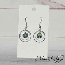 Boucles d' oreilles, pendentif cercles et cabochon en résine,