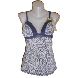 Top soutien-gorge, fleurs, coloris bleu et jaune.