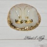 Boucles d' oreilles élégante, Feuille de Ginkgo doré, perles blanches nacrés