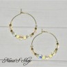 Créoles fantaisie en perles de verre à facettes, transparente et doré,