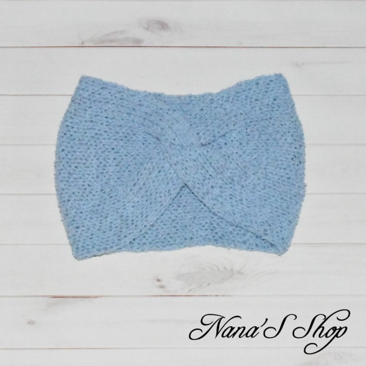 Bandeau twisté, uni, modèle Baby Doll, bleu pastel.