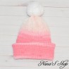 Bonnet colorée, fille, à revers et Pompon, modèle Magic, coloris Rose et Blanc mélangés.