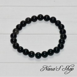 Bracelet élastique en perles 8mm naturelle, Obsidienne de couleur noire avec des reflets dorés.