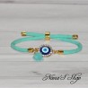 Bracelet coulissant, 3ème œil et pompon Tassel, coloris menthe.