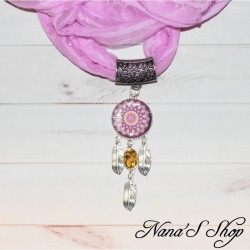 Foulard bijou, Attrape rêve Mandala, coloris rose.