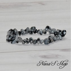 Bracelet en chips d'obsidienne moucheté ou obsidienne flocon de neige.