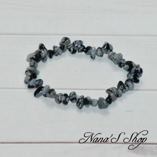 Bracelet en chips d'obsidienne moucheté ou obsidienne flocon de neige.