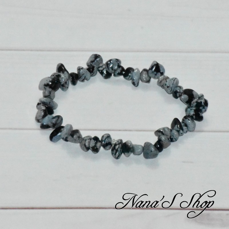 Bracelet en chips d'obsidienne moucheté ou obsidienne flocon de neige. Bracelet en chips d'obsidienne moucheté ou obsidienne flocon de neige.