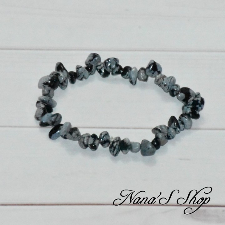 Bracelet en chips d'obsidienne moucheté ou obsidienne flocon de neige.