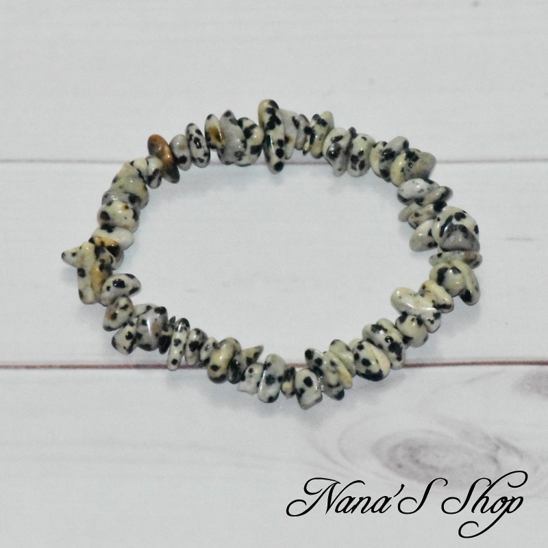 Bracelet en chips de jaspe dalmatien, fait main, Bracelet en chips de jaspe dalmatien, fait main,