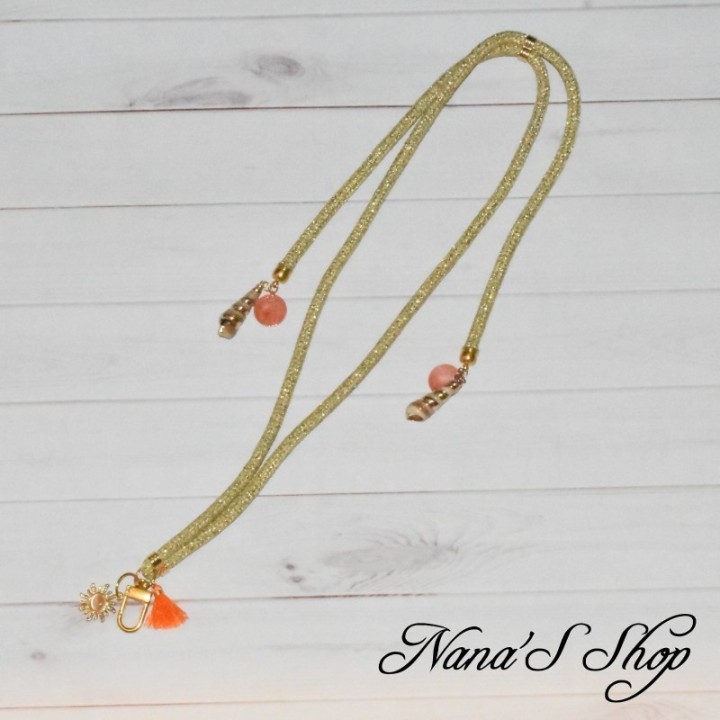 Cordon bijou coloré pour téléphone, modèle doré.