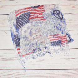 Foulard à franges, Amérique, couleur principale bleu.