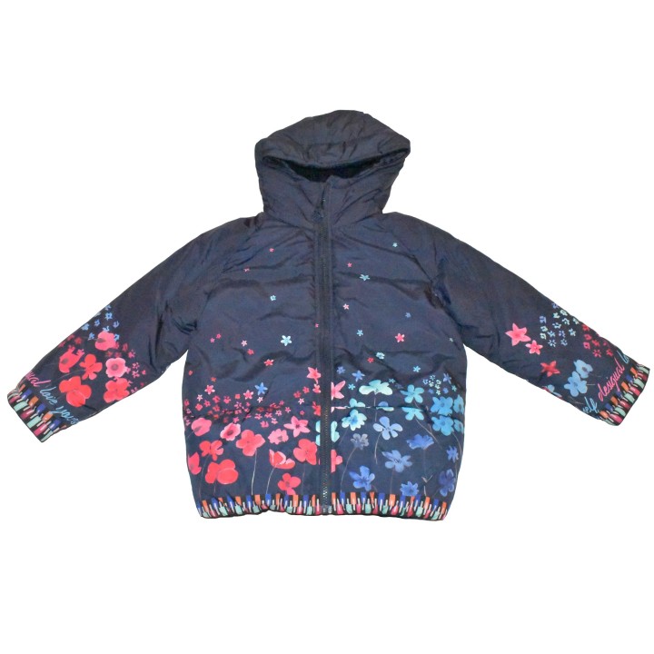 Blouson pour fille, Desigual, Macedonia, réversible coté fleuri.