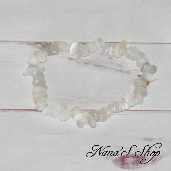 Bracelet en chips de pierre de lune, blanc irisé, fait main,