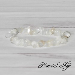 Bracelet en chips de pierre de lune, blanc irisé, fait main,