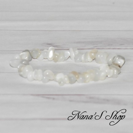 Bracelet en chips de pierre de lune, blanc irisé, fait main,