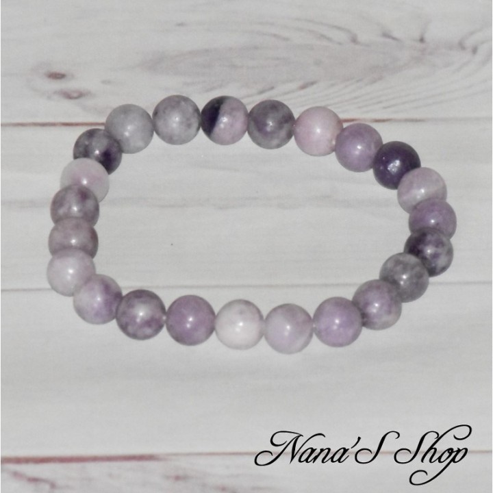 Bracelet en perles, Lépidolite, mauve, fait main.