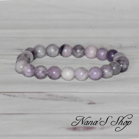 Bracelet en perles, Lépidolite, mauve, fait main.