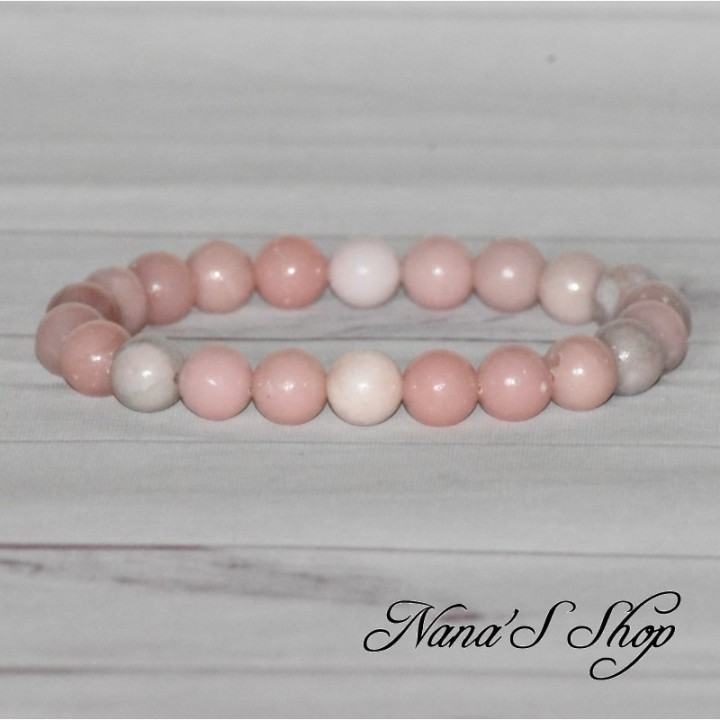Bracelet en perle, d'opale rose, fait main.