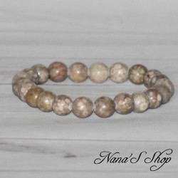 Bracelet de perle en Maïfanite, de couleur beige, fait main.