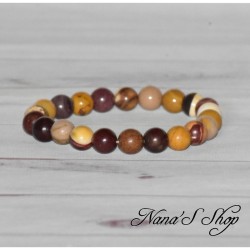 Bracelet en perle de Jaspe Mokaïte, coloris jaune, marron et rouge, fait main.