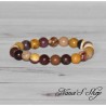 Bracelet en perle de Jaspe Mokaïte, coloris jaune, marron et rouge, fait main.