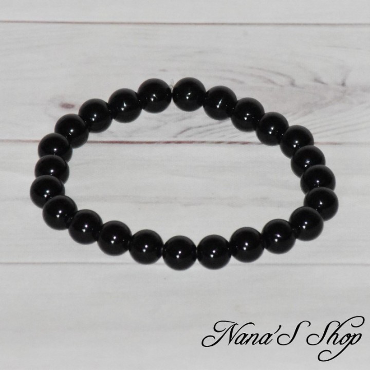 Bracelet perle ronde en Obsidienne noire, fait main.