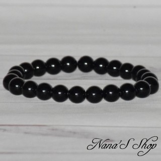 Bracelet perle ronde en Obsidienne noire, fait main.