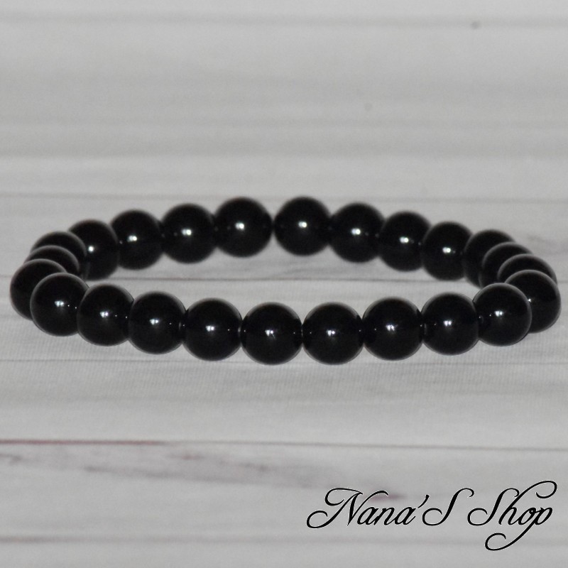 Bracelet perle ronde en Obsidienne noire, fait main. Bracelet perle ronde en Obsidienne noire, fait main.