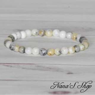Bracelet en perle, d'opale dendritique ou Merlinite, blanc et noir.