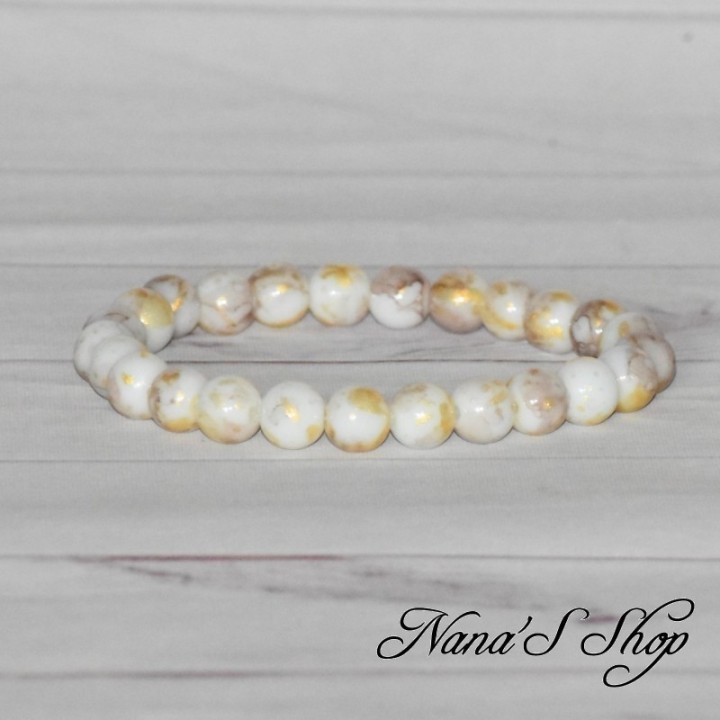 Bracelet en Dolomite, blanc, marron et doré, fait main,