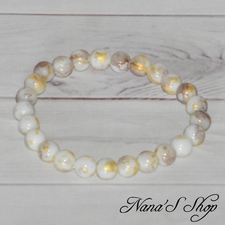 Bracelet en Dolomite, blanc, marron et doré, fait main,