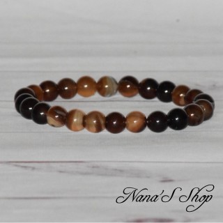 Bracelet en Agate rayé, marron foncé, fait main.