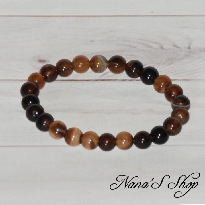 Bracelet en Agate rayé, marron foncé, fait main.