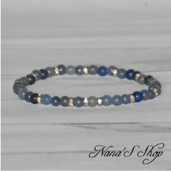 Bracelet en petite perle d'aventurine bleu, intercalaire strass argenté, fait main.