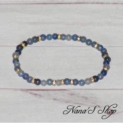 Bracelet en petite perle d'aventurine bleu, intercalaire strass doré, fait main.