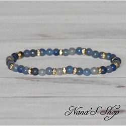 Bracelet en petite perle d'aventurine bleu, intercalaire strass doré, fait main.