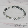 Bracelet en perle ronde d'Agate Dendritique, vert et blanc, fait main.