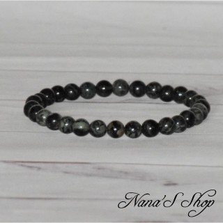 Bracelet en perle de Jaspe Kambaba vert et noir, fait main.