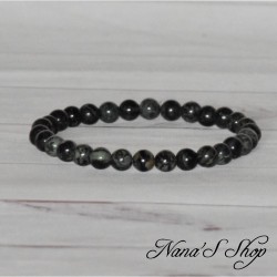 Bracelet en perle de Jaspe Kambaba vert et noir, fait main.