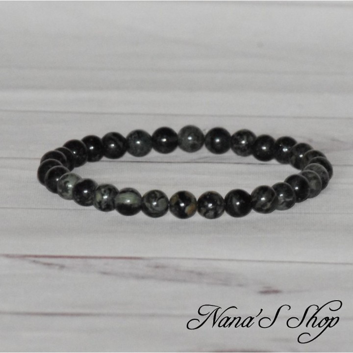 Bracelet en perle de Jaspe Kambaba vert et noir, fait main.