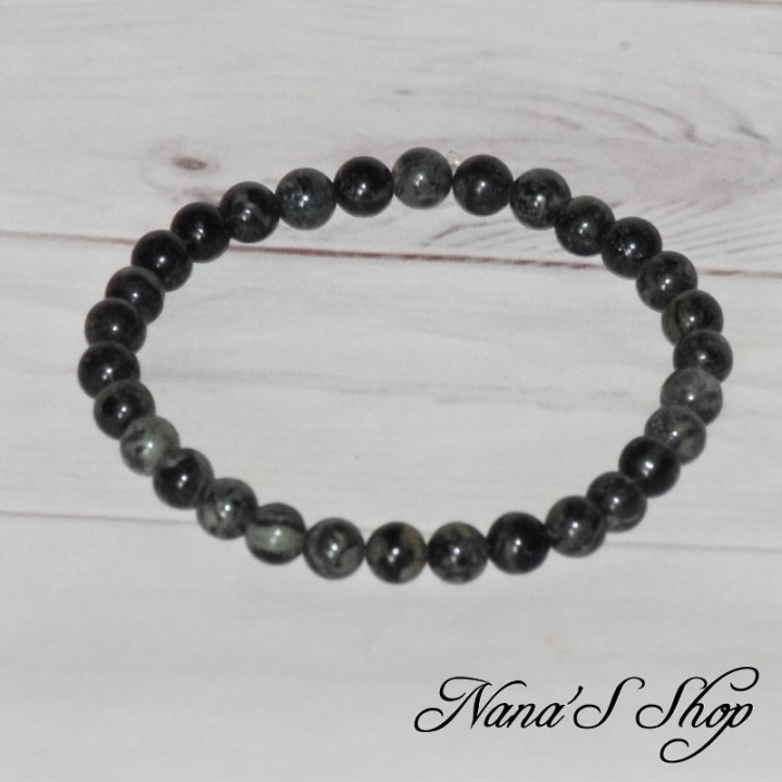 Bracelet en perle de Jaspe Kambaba vert et noir, fait main.