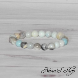 Bracelet élastique en Quartz multicolore, tons blanc turquoise.