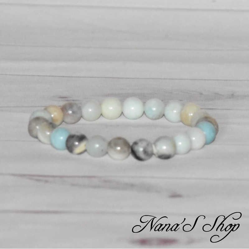 Bracelet élastique en Quartz multicolore, tons blanc turquoise.